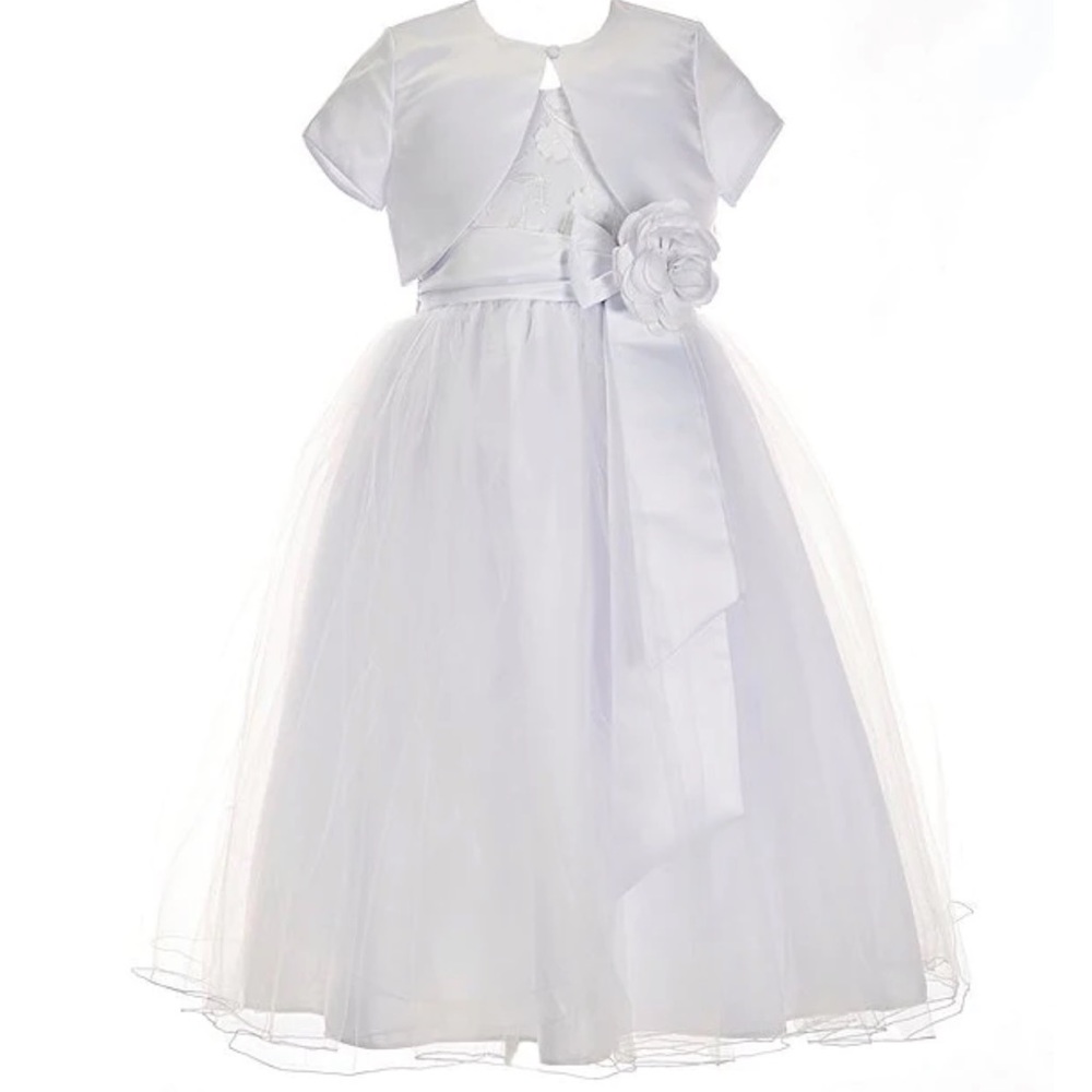 Bonnie Jean Sleeveless Floral Lace Ballerina Two Piece Dress.